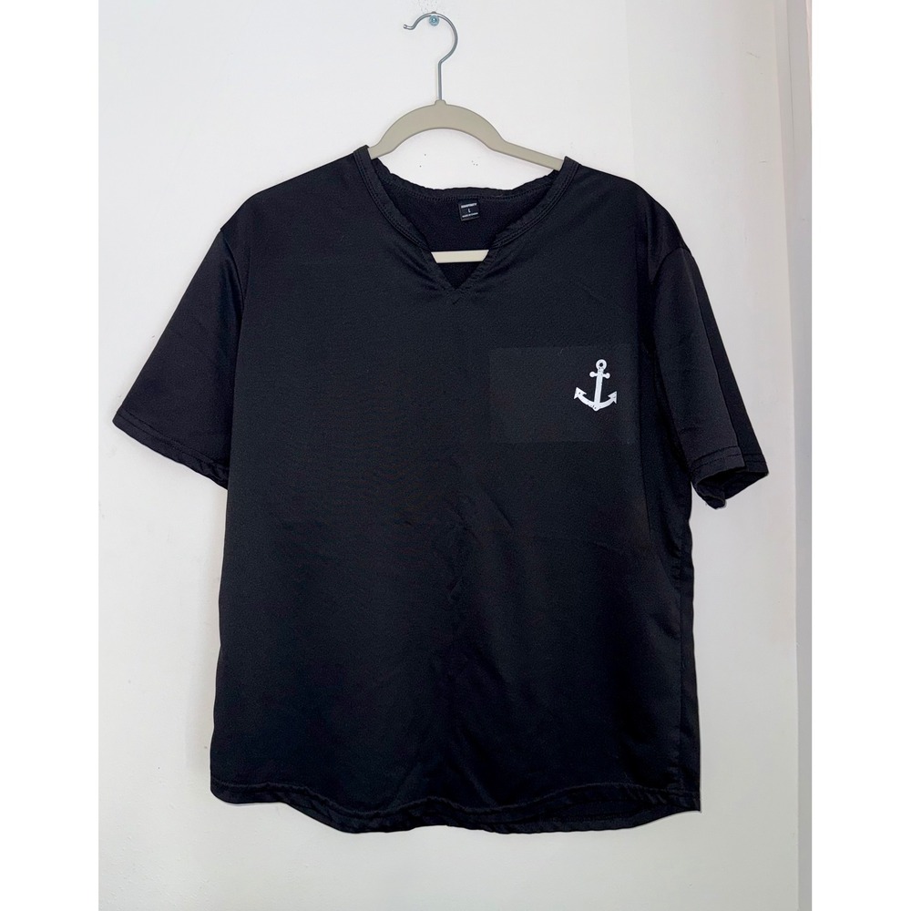 Manfinity Mens Black Anchor Graphic Short Sleeve V-Neck Shirt Large